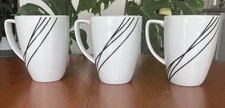 3 Corelle Coordinates Simple Sketch White with Black Lines Coffee Cups/ Mugs 
