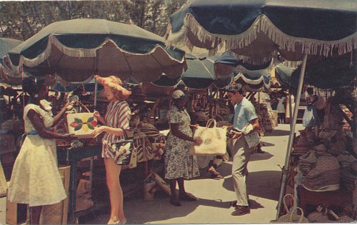 Nassau in the Bahamas Rawson Square Straw Market  used 1965 Postcard