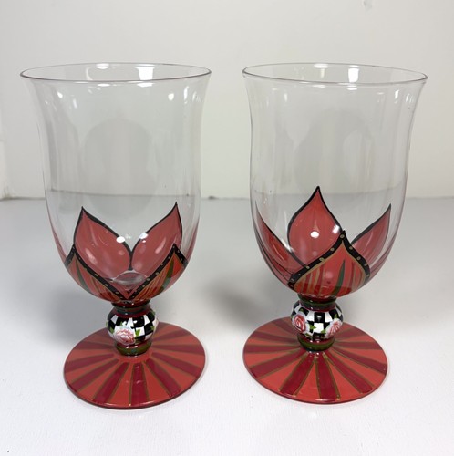 Set of 2 Artland Jasper Rose Water Goblet/Glasses Floral Pink Red Stemware