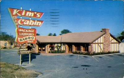 Ft Lauderdale Florida Kims Cabin Restaurant BBQ Ribs 1950-60s Vintage Postcard