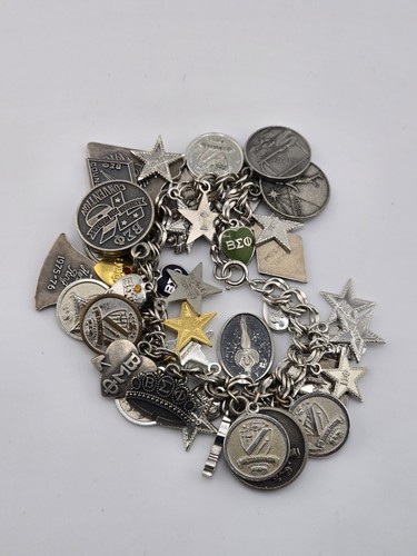 Beta Sigma Phi 40+ CHARMS BRACELET DOUBLE LINKS CHAIN SIGNED STERLING☆7"L☆RARE - Picture 14 of 24