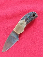 4" English Damascus Steel Full Tang Everyday Kife w/ Horn Grip & Leather Sheath