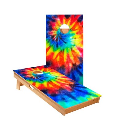 Tie-Dye Cornhole Boards Skips Poplar Wood Outdoor Game Set Portable UV