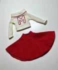 Vintage 1964 Barbie Cheerleader Outfit #876 White Sweater Red Corduroy Skirt
