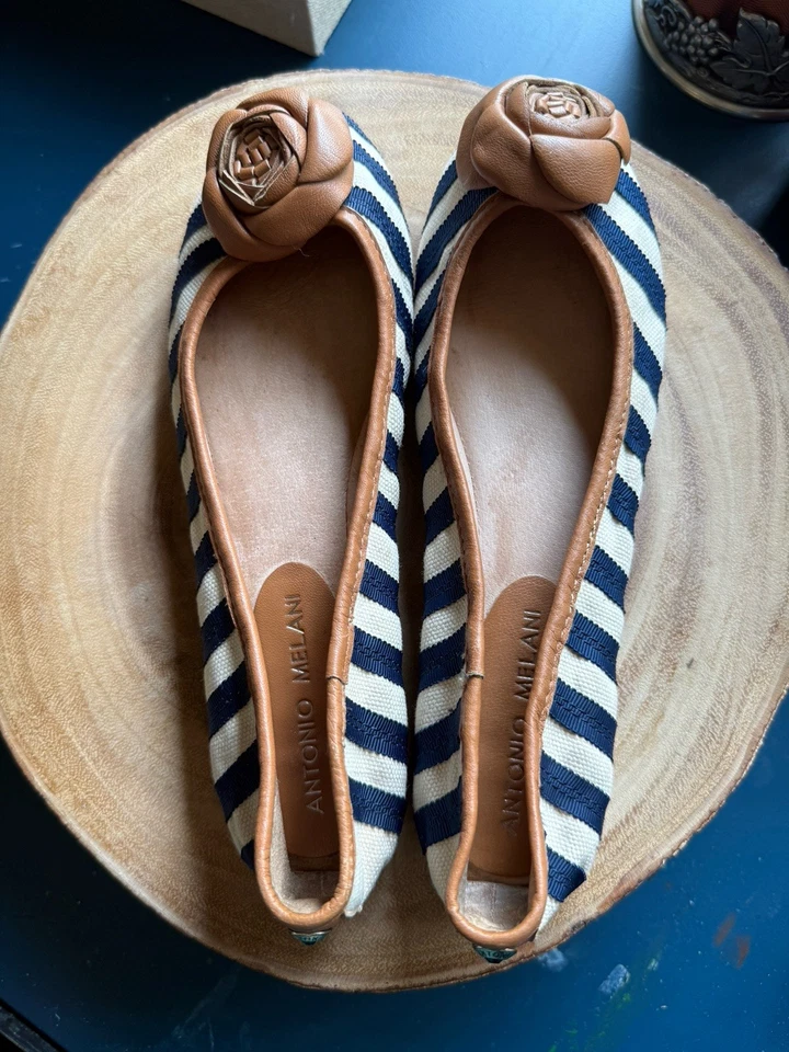 Antonio Melani Striped Canvas/Leather Ballet Flats Women's Size 6 - Image 2 of 4