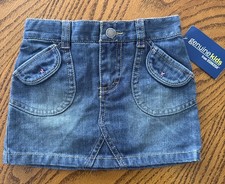 Genuine Kids from OshKosh Girls Blue Denim Mini Skirt Floral Embroidered 18M NEW