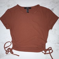 Forever 21 Brown Ribbed Knit Cropped Short Sl...