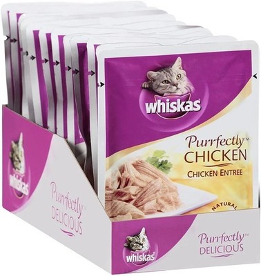Pack of 24 WHISKAS PURRFECTLY Chicken Wet Cat Food Chicken Entree Flavor 3 Oz