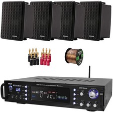 Pyle 3000W Bluetooth MP3 Stereo Receiver, 4x 6.5" 150W Speakers, Banana Plugs