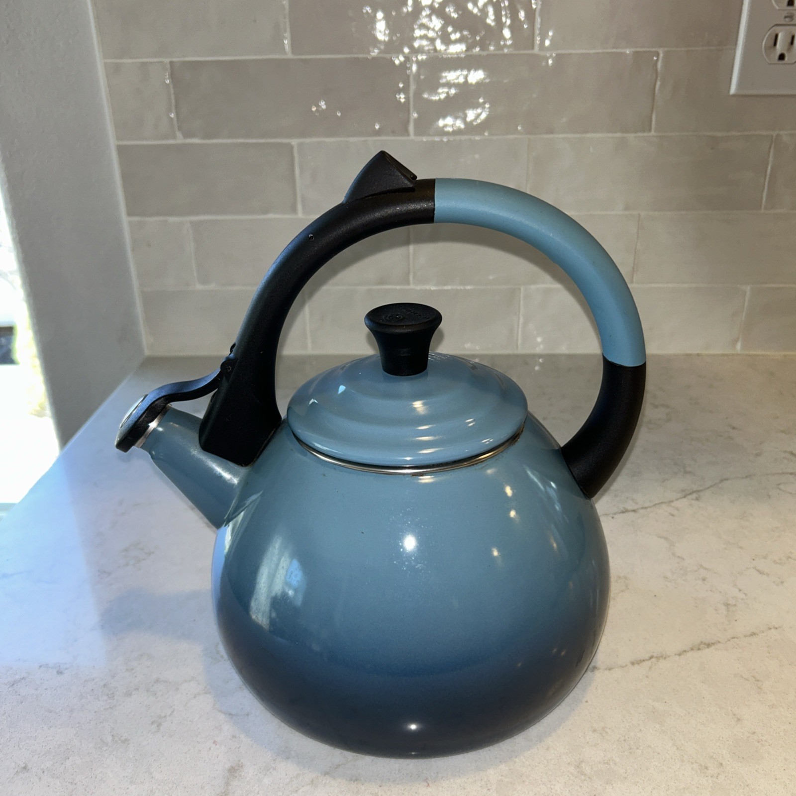 Le Creuset Oolong Whistling Tea Kettle Blue Enamel On Steel 