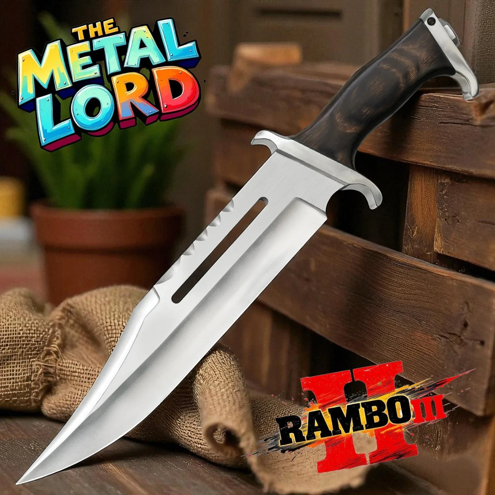 Rambo III Bowie Knife Survival Fixed Blade Collectible Movie Replica Stallone