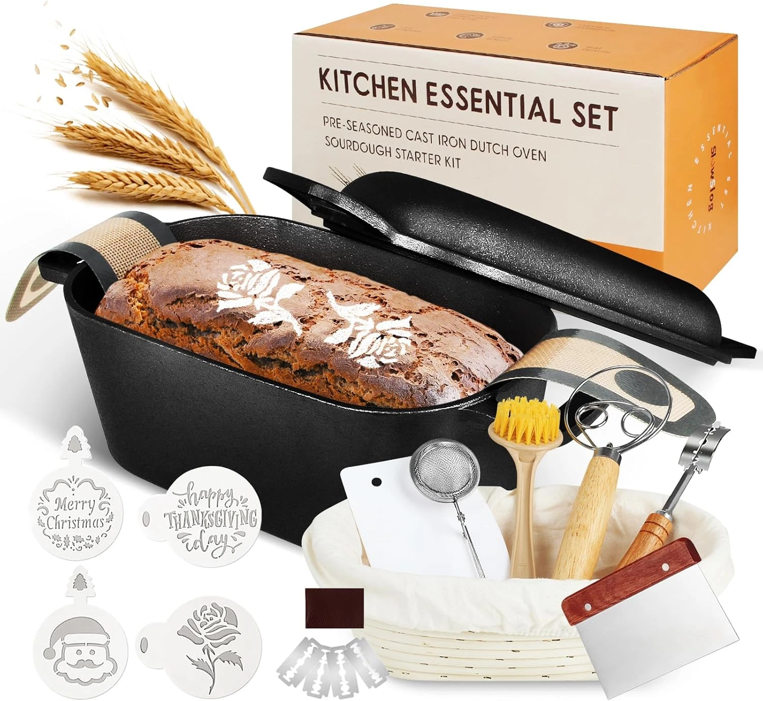 Cast Iron Sourdough Loaf Pan with Lid, Oval Dutch Oven for Bread Baking, Pre-Sea