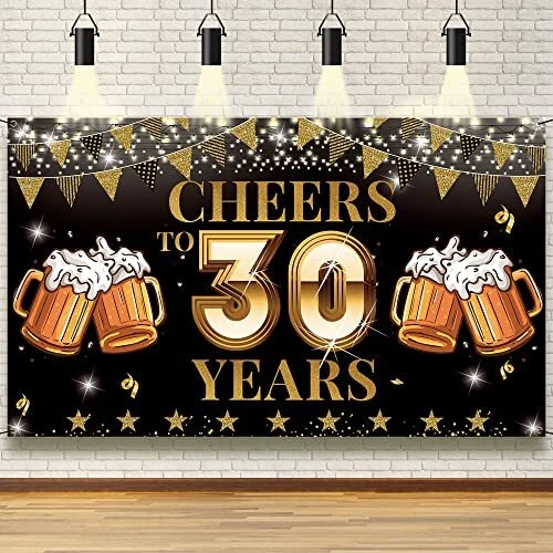 Cheers to 30 Years Backdrop Banner Happy 30th Birthday Decorations for Men  Wo