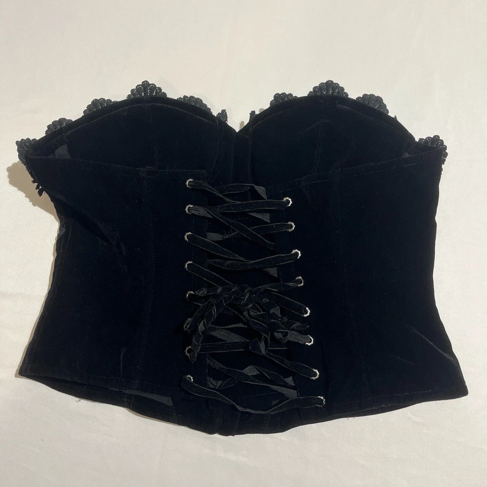 Corsé Top Punk Rave Gótico con Cordones Deshuesado Negro Terciopelo Steampunk XL-2XL Para Mujer Foto 2 de 4