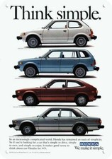 1979 2 HONDA CIVIC CVCC & 2 HONDA ACCORD cars DECORATIVE REPLICA METAL SIGN