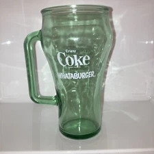 Vintage Whataburger Coca-Cola Cowboy Glass Handled Mug 16oz Green Tint