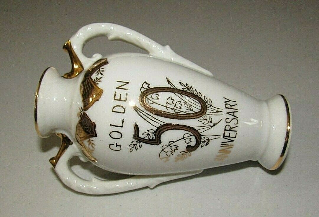 VINTAGE NORCREST WHITE FINE CHINA GOLD TRIM 50th ANNIVERSARY