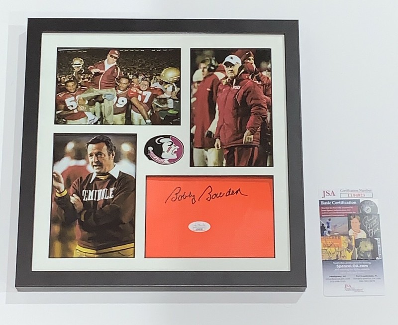 BOBBY BOWDEN SIGNED 12X12 FRAMED PYLON COLLAGE FLORIDA ST. SEMINOLES JSA COA