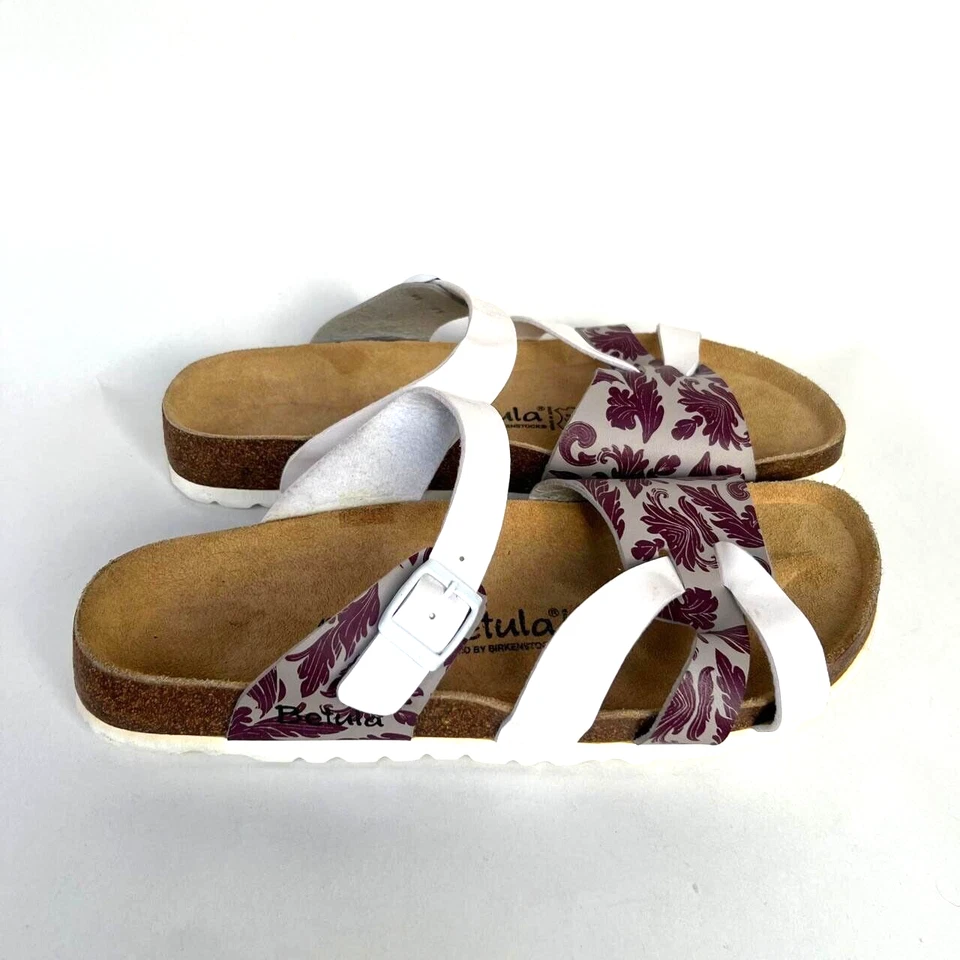 Sandalias Betula Birkenstock para hombre 10/43 blancas grises florales con tiras charol Foto 3 de 4