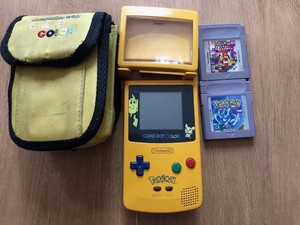Details About Nintendo Gameboy Color Pikachu Console 2 Games Pokemon Crystal Challenge Hack