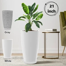 12/21in Round Tall Planters Pots w/Drainage Hole Modern Resin Vase for Home