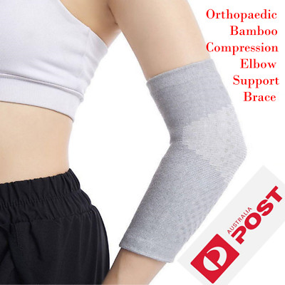 ORTHOPEDIC BAMBOO COMPRESSION ELBOW SUPPORT BRACE GUARD ARTHRITIS PAIN ...