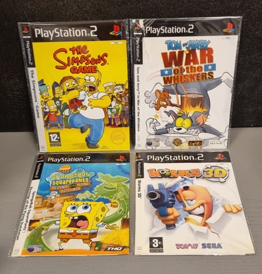 [BNDE-0053] 4 x PS2: Simpsons,Tom And Jerry,Worms,Spongebob [NO Plastic Cases]