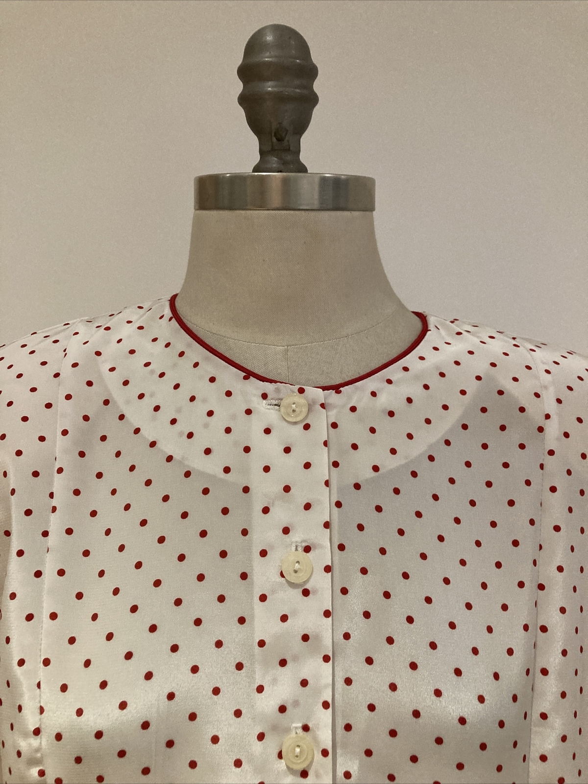 1970s Paul Poly White Dress & With Red Spots, Size 14 UK 2
