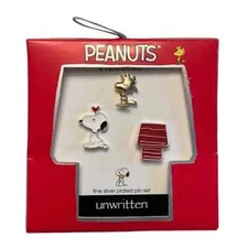 Peanuts Two-Tone Snoopy Woodstock & Red Dog House Lapel Pin Set 3 Piece New 