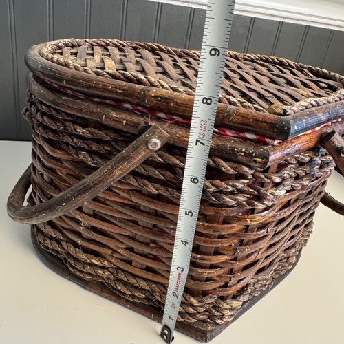 Vintage Heart Shaped Picnic Sewing Storage Basket Woven Wicker Rattan Handles - Imagen 10 de 10