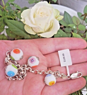 ALAN K STERLING SILVER 925 BRACELET CHARMS ITALIAN GLASS MULTI NEW RARE