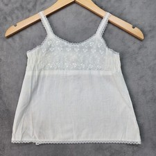 Vintage Toddler Slip Dress Girls Size 4 White Cotton Blend Lace Trim Embroidered