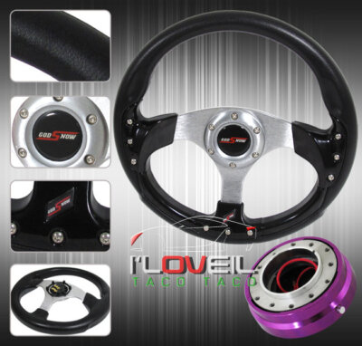 320mm Godsnow Black Steering Wheel W/ 1.5'' Thin Purple Quick Release & Jdm Horn
