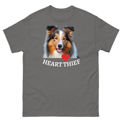Rough Collie HEART THIEF T-shirt Preshrunk Gildan 5000 Tee Tear Away Label