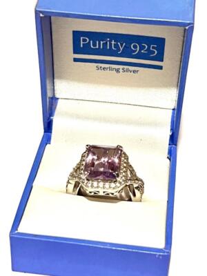 ATEMBERAUBENDER FUNKELNDER DAMEN RING STERLINGSILBER FLIEDER TOPAS CLUSTER GRÖSSE M 1/2