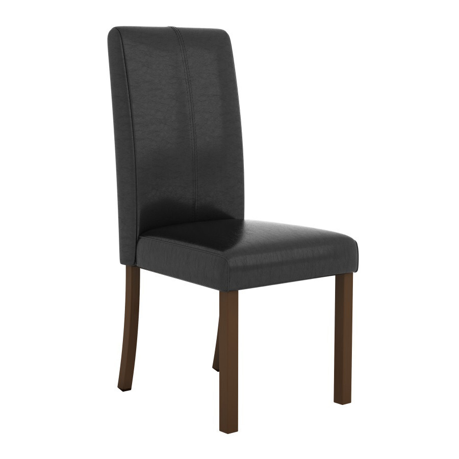 Black Leather Chair Dining Kitchen Table Chairs Leather Seat Pad Wooden Legs x 2