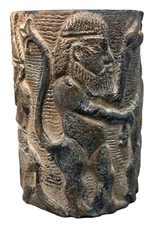 Ancient Civilization Mythical Male With Tail Cach Lions Stone Vessel Near East