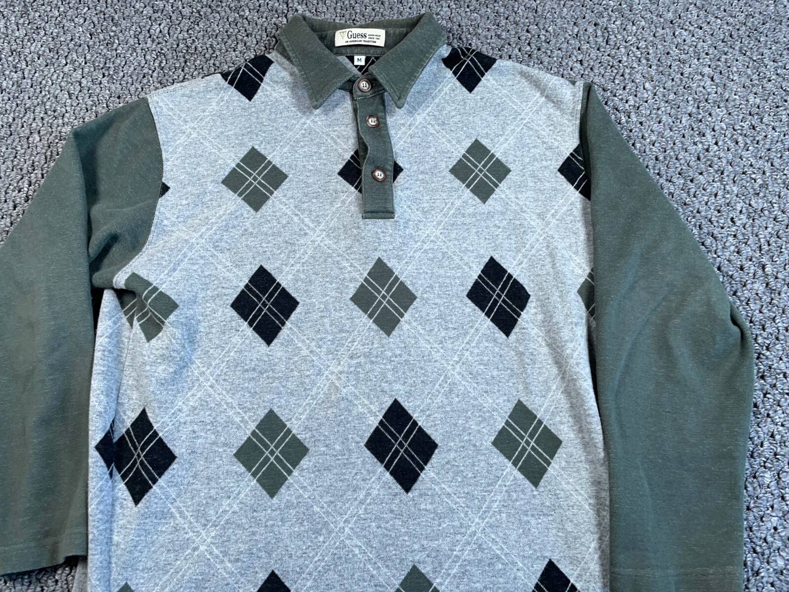 VTG 90s GUESS Argyle Pattern Collared Sweater Adu… - image 11