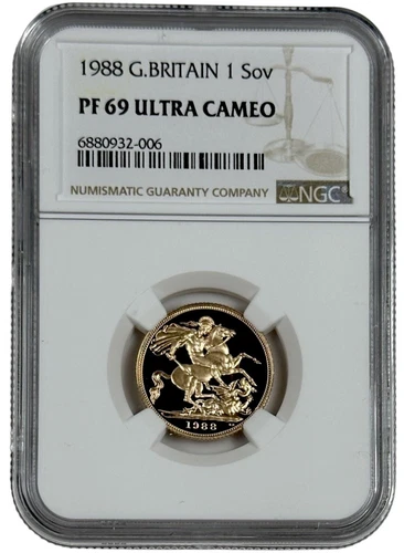 1988 Great Britain Gold Proof Sovereign 0.2354oz Coin NGC PF 69 UC