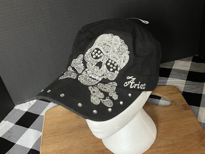 Women's Skull & Bones Rhinestone & Black Denim Bling Baseball Cap Adjustable Hat