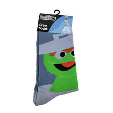 Sesame Street Oscar The Grouch Mens Size 9-13 Gray Novelty Crew Socks 1 Pair