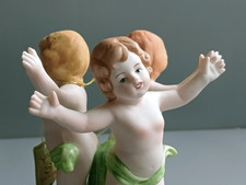 Vintage Bisque Revolving Musical Figurines Cherubs Putti Original Label 'Saxony'