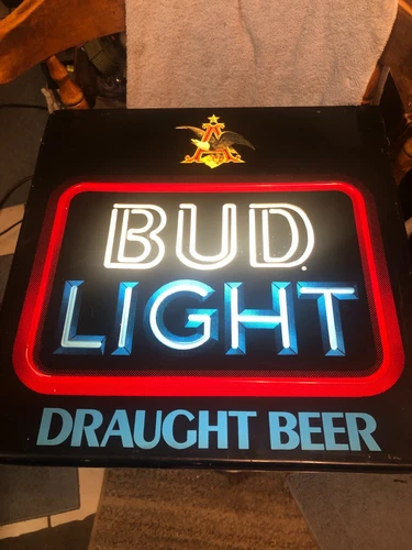 Vintage Bar Sign "BUD LIGH DRAUGHT BEER 18 x 18 Inch  Lighted Sign