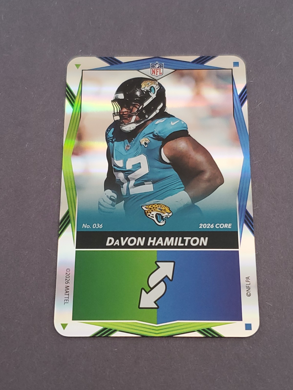 DaVon Hamilton 2026 NFL Uno Elite Core Green & Blue Foil Jacksonville Jaguars