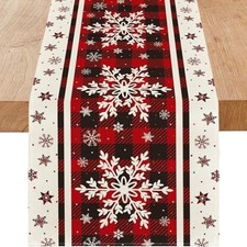 Christmas Table Runner 13x72 Snowflake Buffalo Plaid Holiday Dining Decor