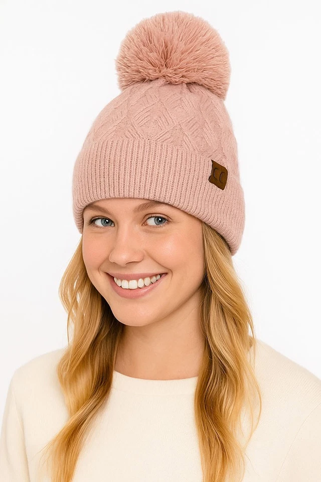 Chapéu gorro feminino exclusivo inverno lurex macio cabo malha punho com pom - Imagem 2 de 3