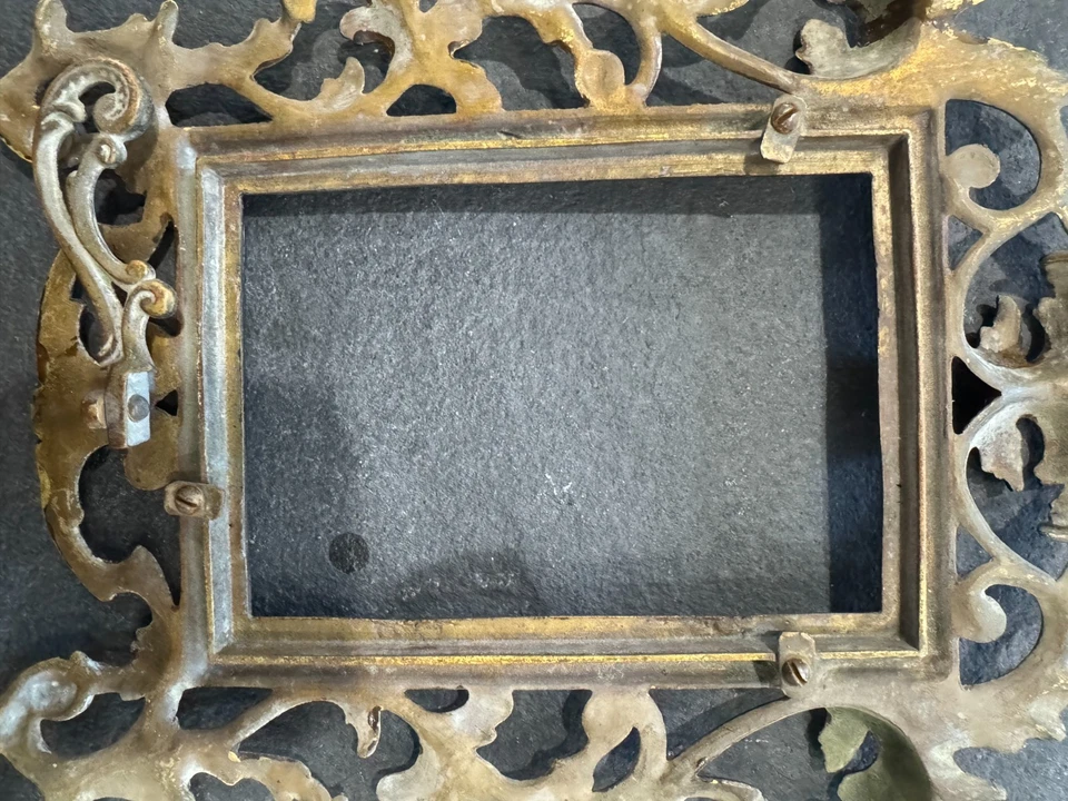 Vintage Brass Frame Ornate  French Rococo Style Signed 1904 for 4"x6" photo - Image 2 of 4