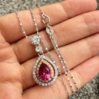 925 Sterling Silver Necklace 8x6mm Natural Pink Topaz Gemstone Zircon Teardrop — photo 3