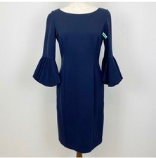 Eliza J 8 Dress Navy Blue Bell Sleeve Sheath Midi