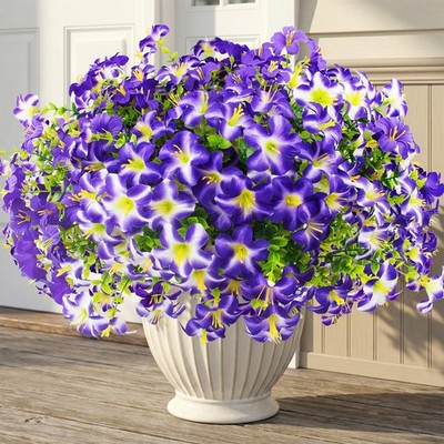 Daynight 16 Pcs Faux Petunias Artificial Flowers for Outdoors, UV Resistant F...